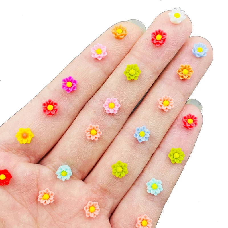 Kawaii Cute 6mm Mixed Flower Resin Cabochons for DIY Nail Art and Scrapbooking