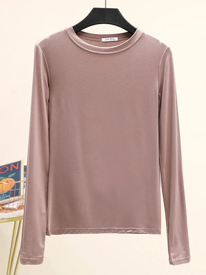 Modal Cotton Long Sleeve O Neck Womens Autumn Basic Tee