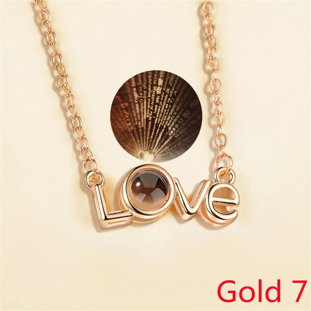 100 Languages I Love You Projection Pendant Necklace for Women gold-7