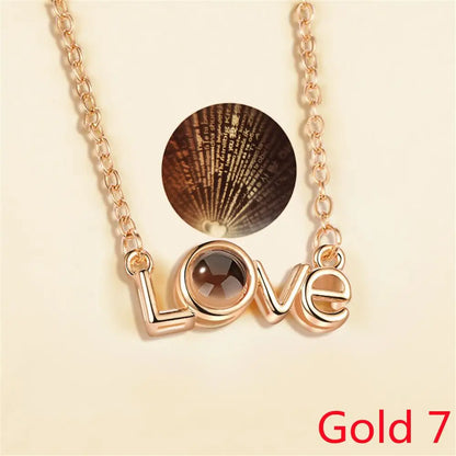100 Languages I Love You Projection Pendant Necklace for Women gold-7