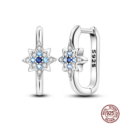 Blue Zircon 925 Sterling Silver Hoop Earrings Star Moon Butterfly Jewelry LTE245