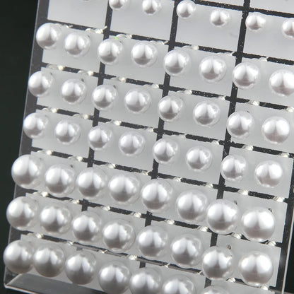 36 Pairs Set White Round Imitation Pearl Stud Earrings with Stainless Steel Backs in 6 8 10mm Beads for Women