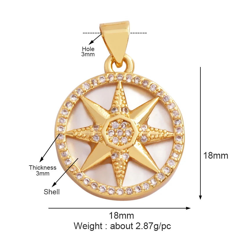 Gold-Plated Celestial Moon Star Charm Pendant with Cubic Zirconia for Jewelry Making