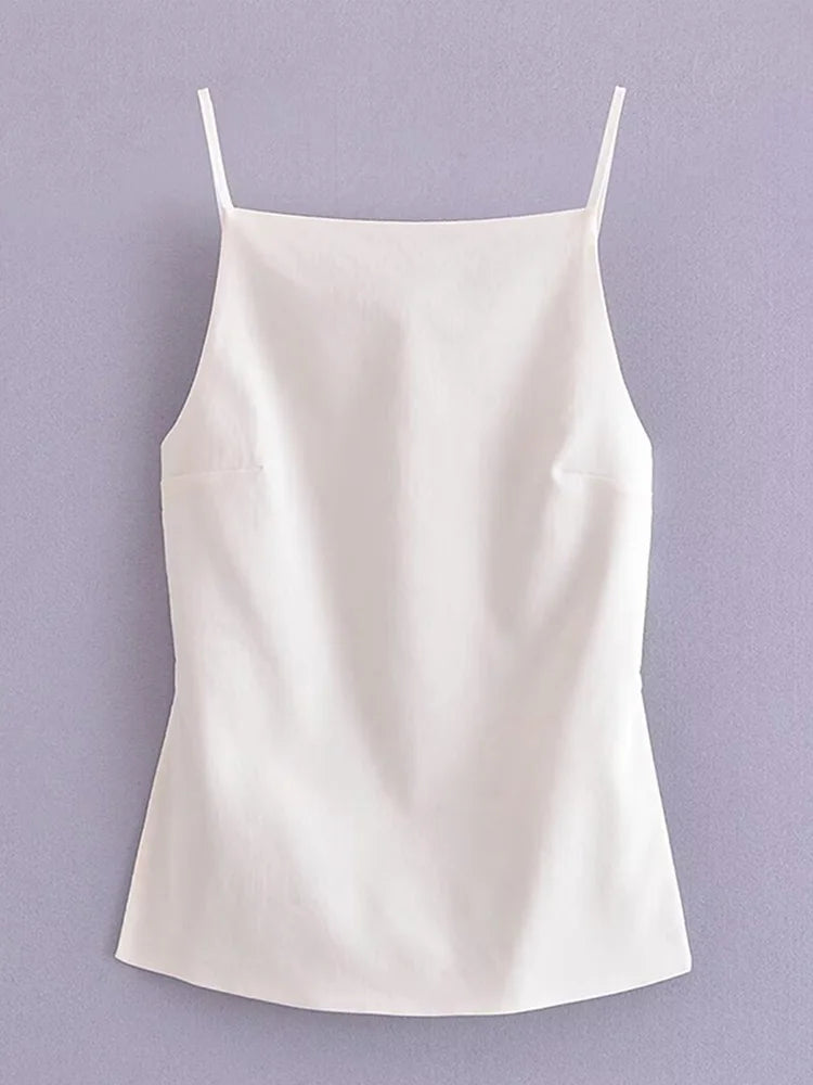 Backless Tank Top Women Straight Neck Thin Straps Camisole
