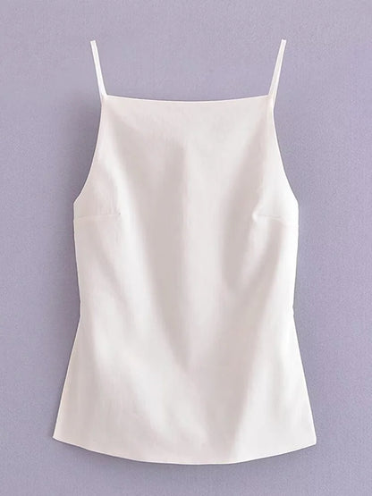 Backless Tank Top Women Straight Neck Thin Straps Camisole