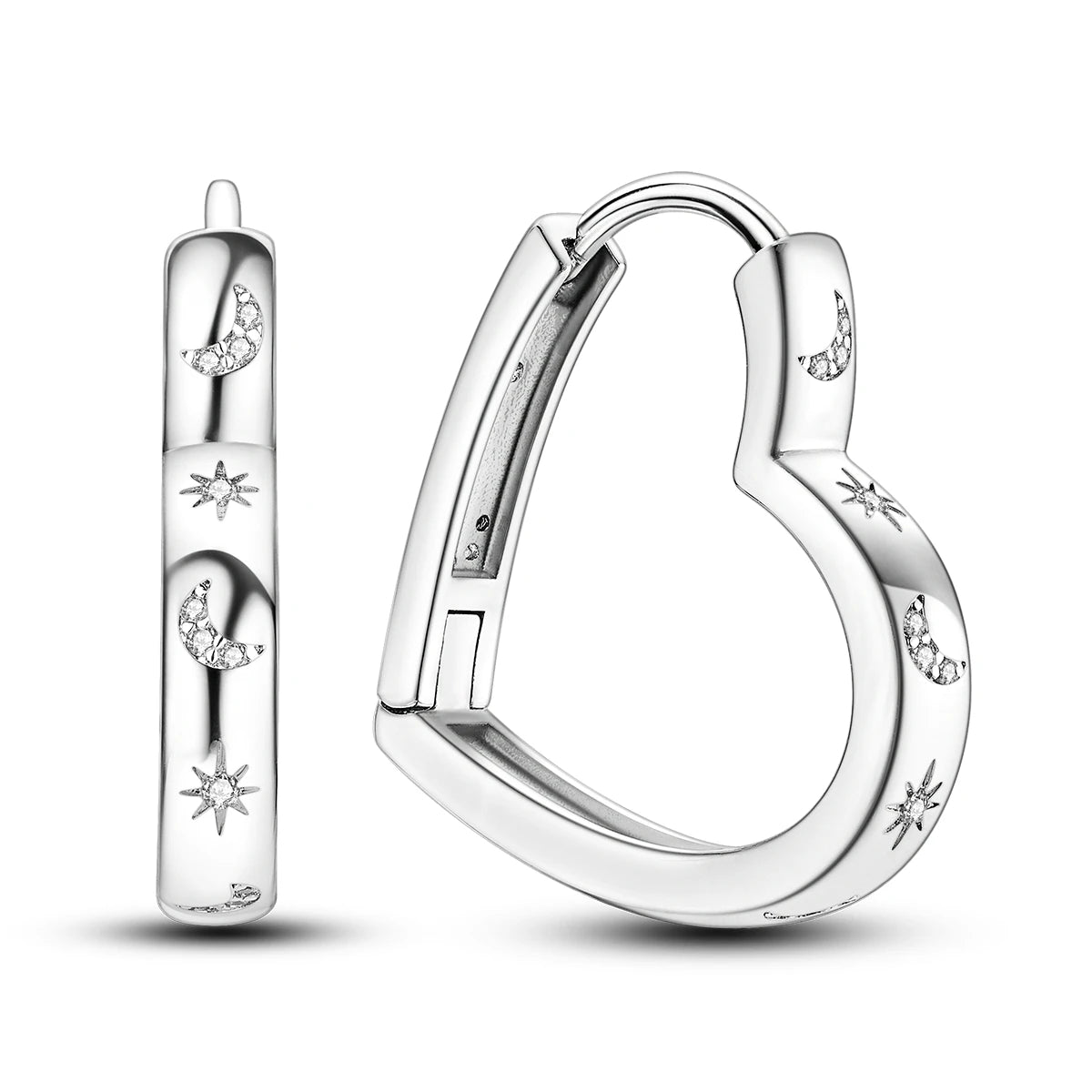 925 Silver Geometric Hoop Earrings for Women with Zircon Moon and Heart Design Fashion Jewelry Gift