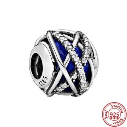 925 Sterling Silver Blue Zircon Feather Crown Stars Moon Charm Beads for Bracelet H244 3mm-4mm