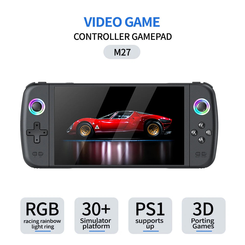 7 Inch Big Screen M27 Portable Retro Handheld Game Console 1024x600 Display Linux EmuElec Support Mini HDMI Over 20000 Games 3000mAh Battery Expandable To 256GB