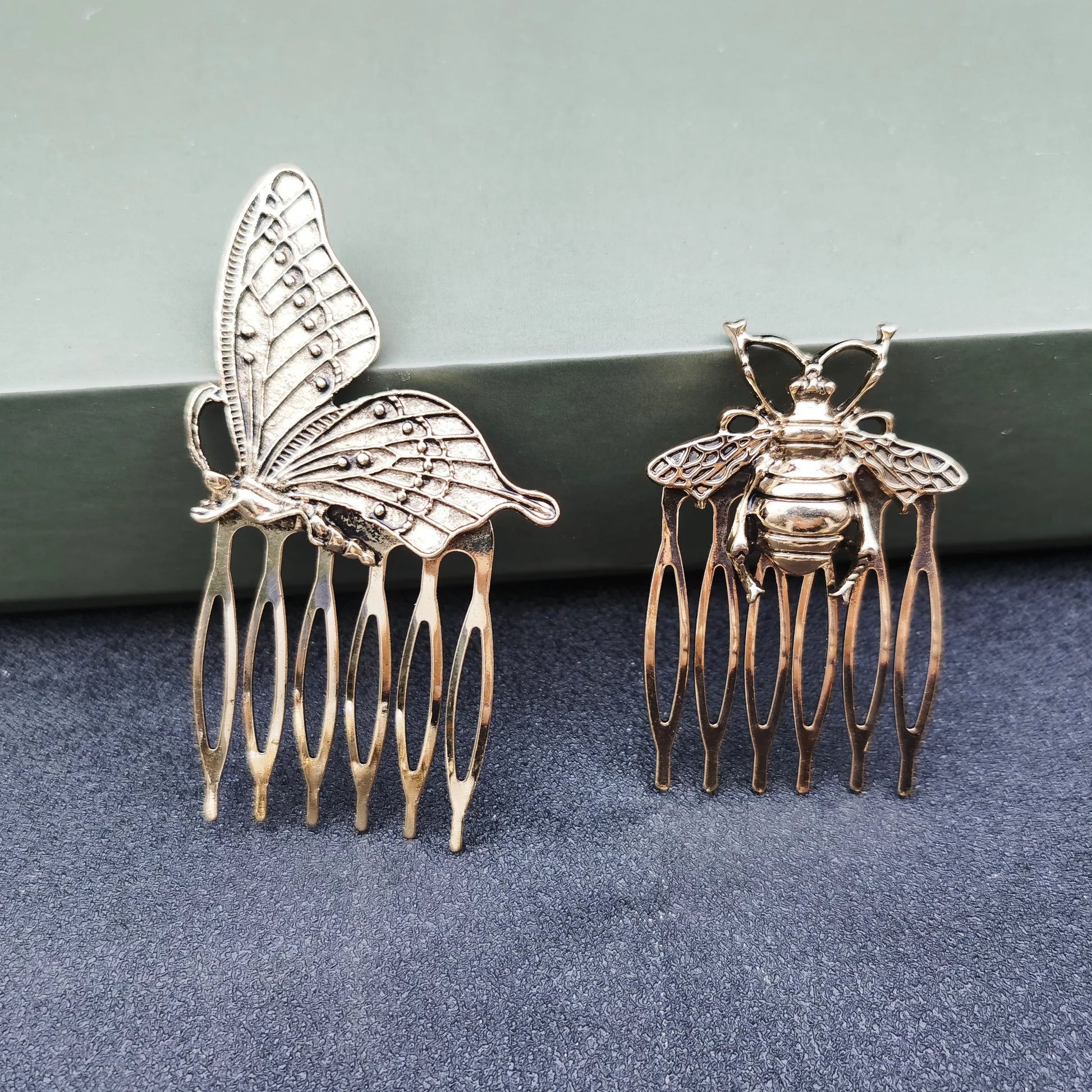 Luxury Bridal Butterfly Headdress - Stunning Silver & Gold Flower Hair Comb for Brides