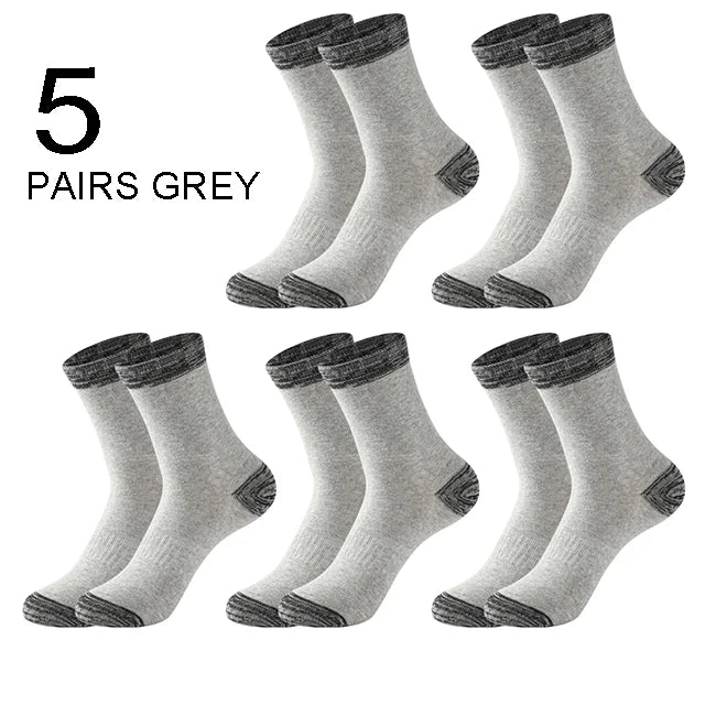 5 Pairs Men’s High Quality Autumn Winter Crew Socks Comfortable Long Black Sports Hiking Running Socks Size 38-44