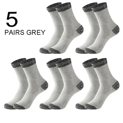 5 Pairs Men’s High Quality Autumn Winter Crew Socks Comfortable Long Black Sports Hiking Running Socks Size 38-44