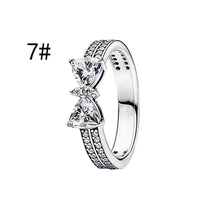 925 Sterling Silver Pink Bow Zircon Jewelry Set Necklace Earrings Bracelet DIY Gift for Women
