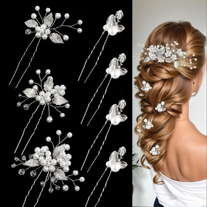 Elegant Pearl Flower Wedding Hairpin Comb Set for Brides