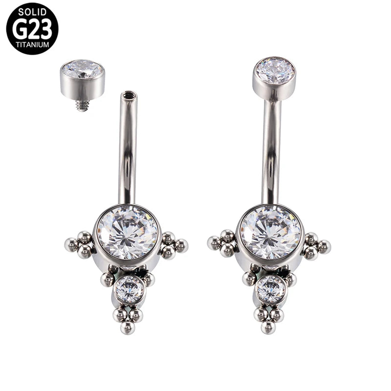 G23 Titanium Belly Button Rings with Crystal CZ Beach Pendant Jewelry
