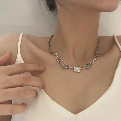 Y2K Moonstone Necklace with Star Tassels Pendant Zircon Chain for Women Girls Trendy Party Jewelry Gift