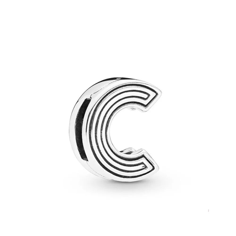 925 Silver Exquisite Moon Heart Letter Flat Clip Beads for European DIY Bracelet