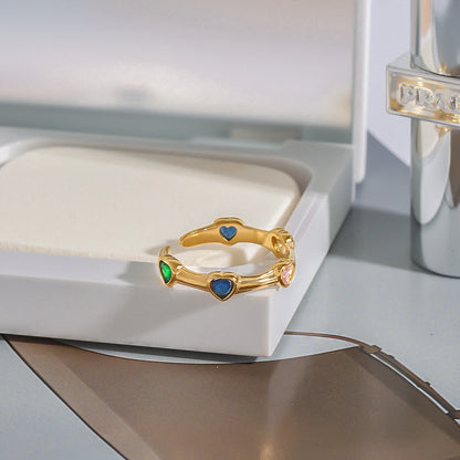 Youthway 18K Gold Plated Colorful Heart Rhinestone Ring for Women