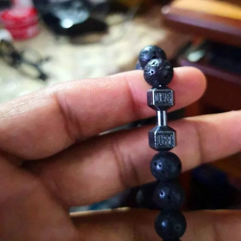 Unisex Volcanic Lava Stone Dumbbell Bracelet for Fitness and Fashion