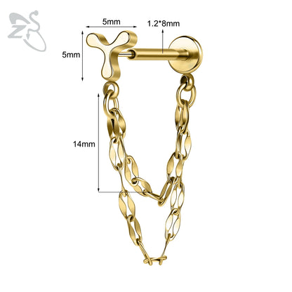 ZS 16G Stainless Steel Stud Earrings for Women and Girls with CZ Crystal Tassel Drop Design