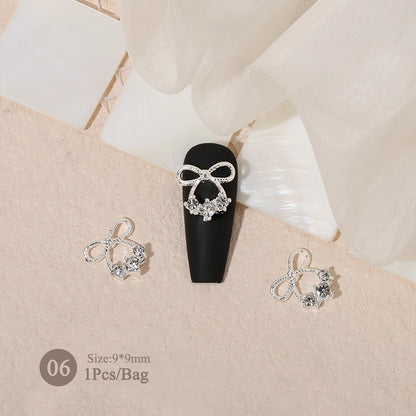 Elegant Gold Silver Metal Bowknot Nail Charm 3D Rhinestone Decor for DIY Manicure Art