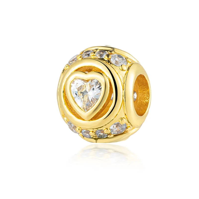 Golden Dragon Double Heart Dangle Charm Bead For 925 Bracelet