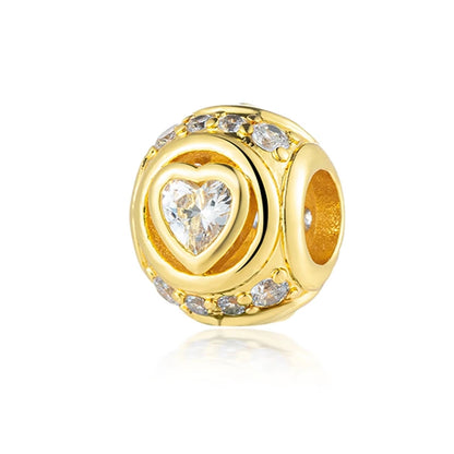 Golden Dragon Double Heart Dangle Charm Bead For 925 Bracelet
