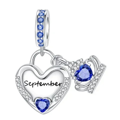 Sparkling Birthstone Heart Charm 925 Sterling Silver Pendant Bead for Mom DIY Jewelry Gift