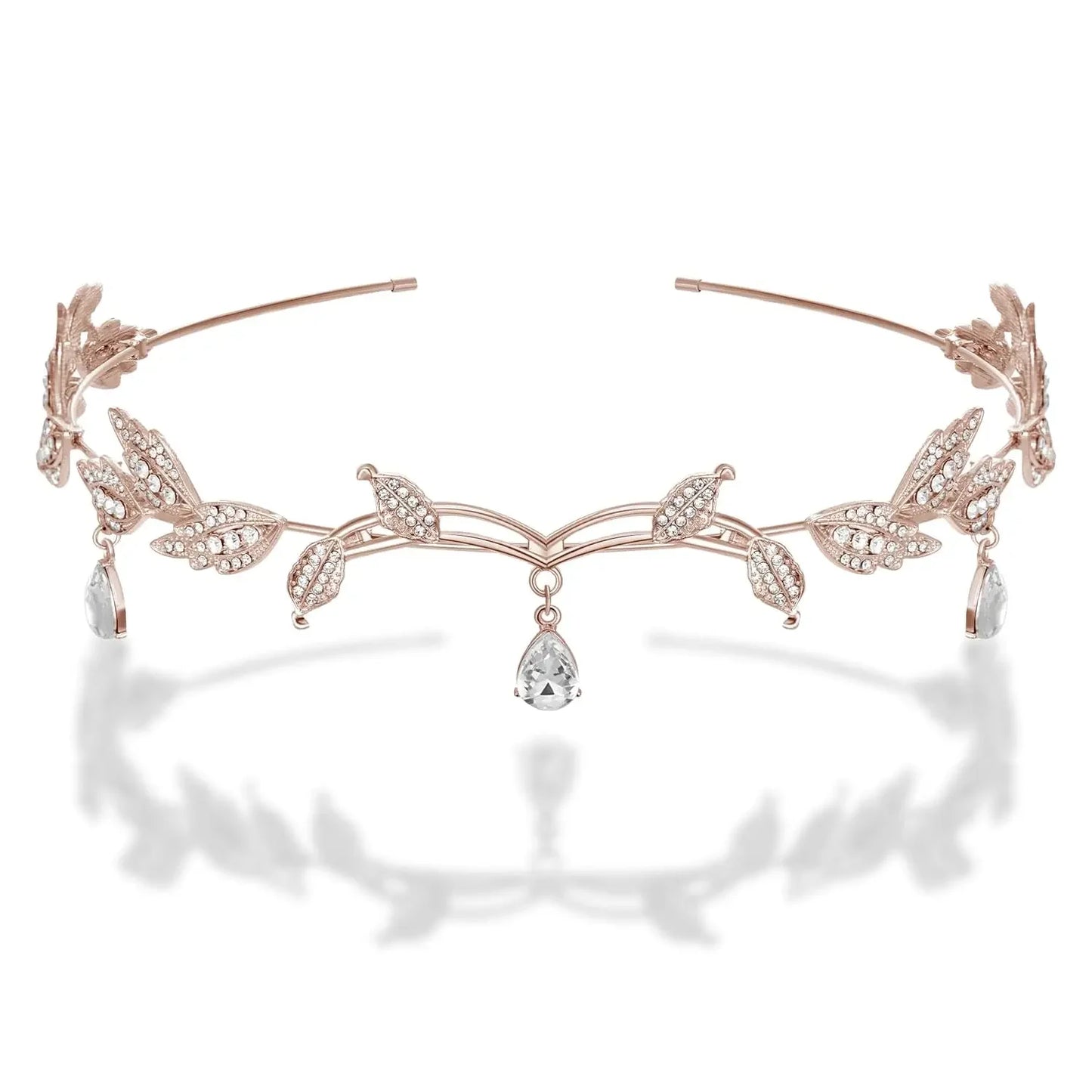 Elegant Rhinestone Leaf Wedding Tiara Headband for Brides