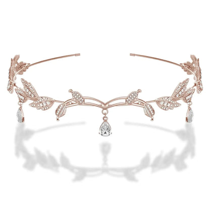 Elegant Rhinestone Leaf Wedding Tiara Headband for Brides