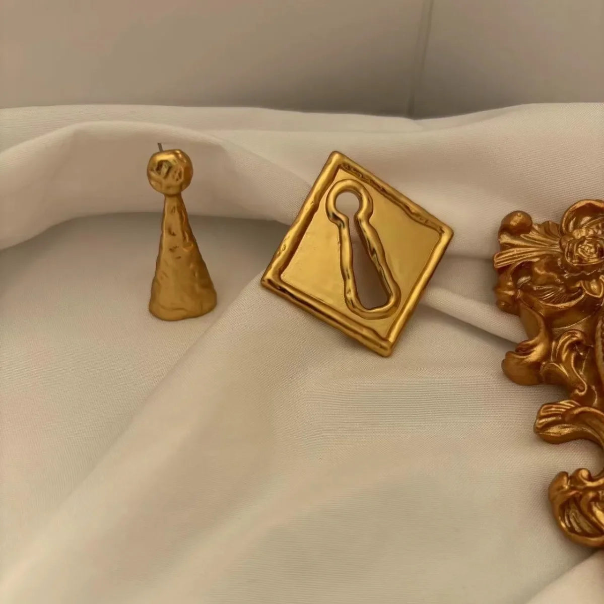 Asymmetrical Surrealist Textured Key Stud Earrings for Women
