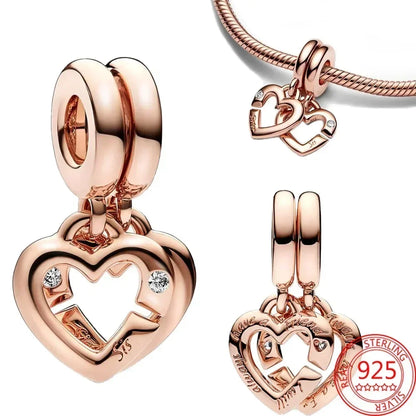 925 Sterling Silver Golden Heart Star Beads Charms for DIY Bracelet and Necklace Gift for Women Mother and Sister