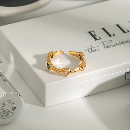 Youthway 18K Gold Plated Colorful Heart Rhinestone Ring for Women