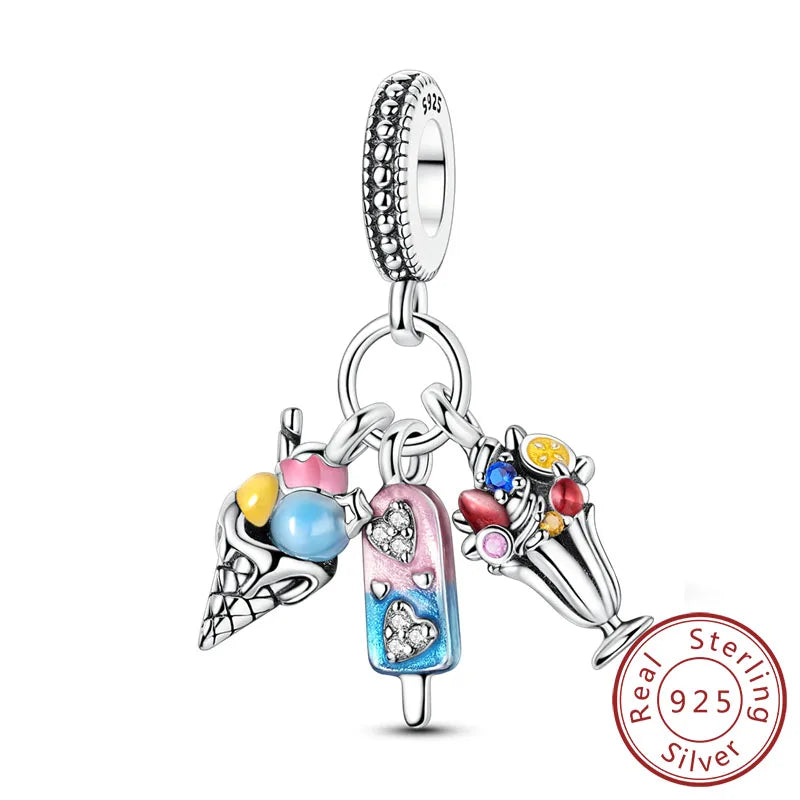 925 Sterling Silver Ocean Turtle Beach Charms Blue Shell