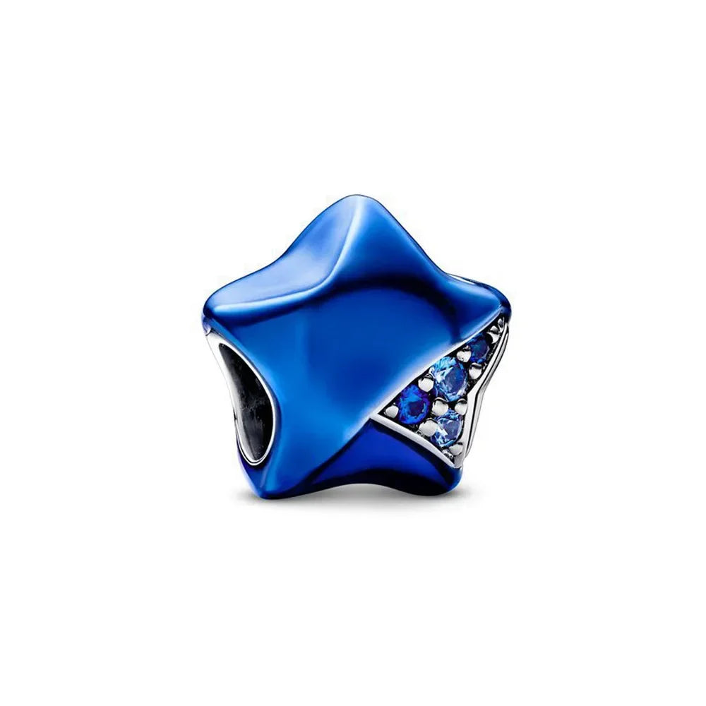 925 Sterling Silver Blue Star Gold Sun Pink Moon Zircon Beads Charms for DIY Jewelry Gifts