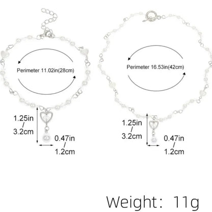 Elegant Simulated Pearl Heart Charm Necklace and Bracelet Jewelry Set for Women