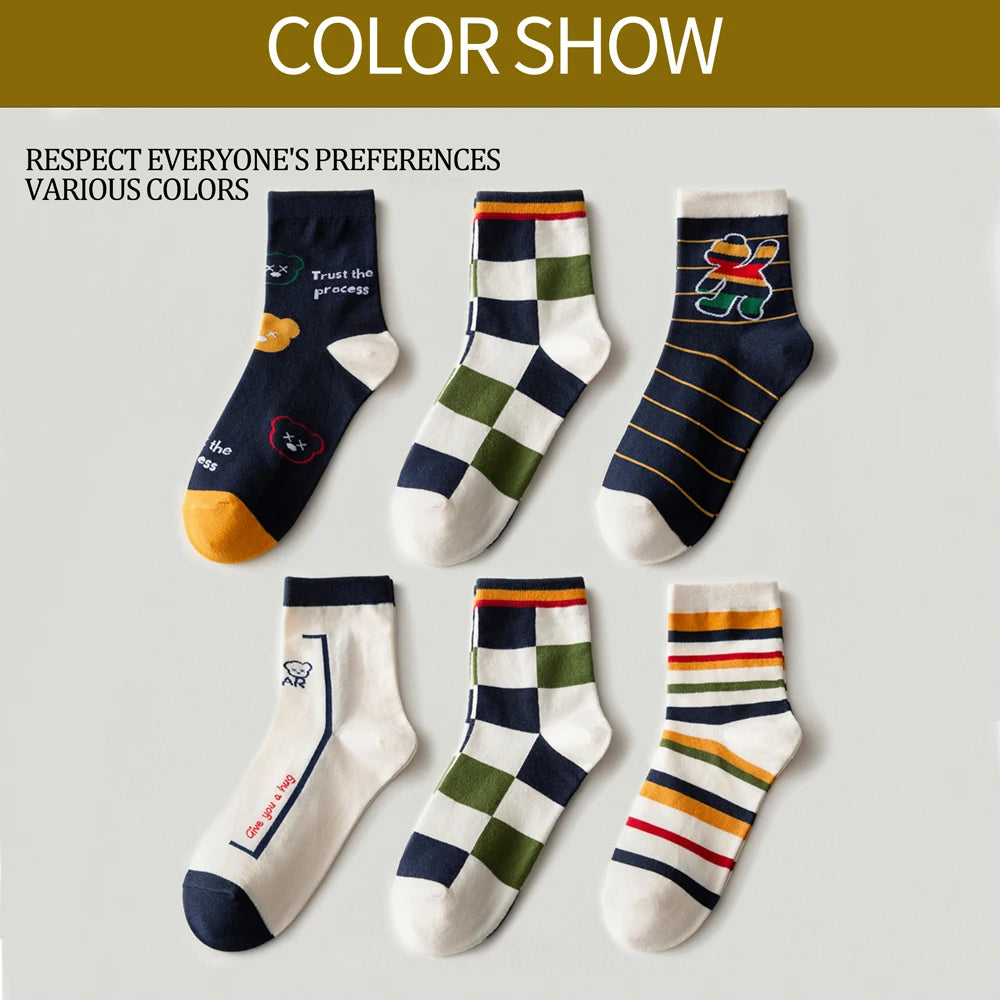 6 Pairs Breathable Mid Calf Sports Socks Men Odor Control