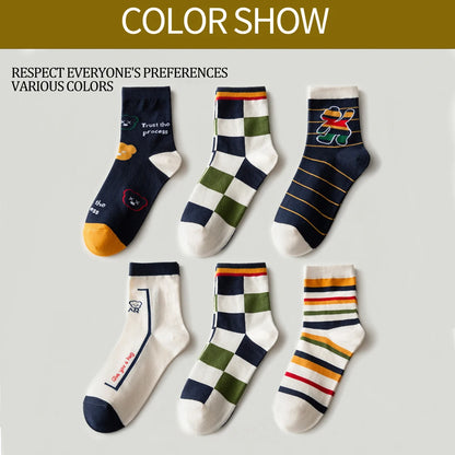 6 Pairs Breathable Mid Calf Sports Socks Men Odor Control