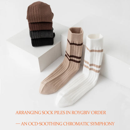 3 Pairs Soft Combed Cotton Crew Socks Women Stripes