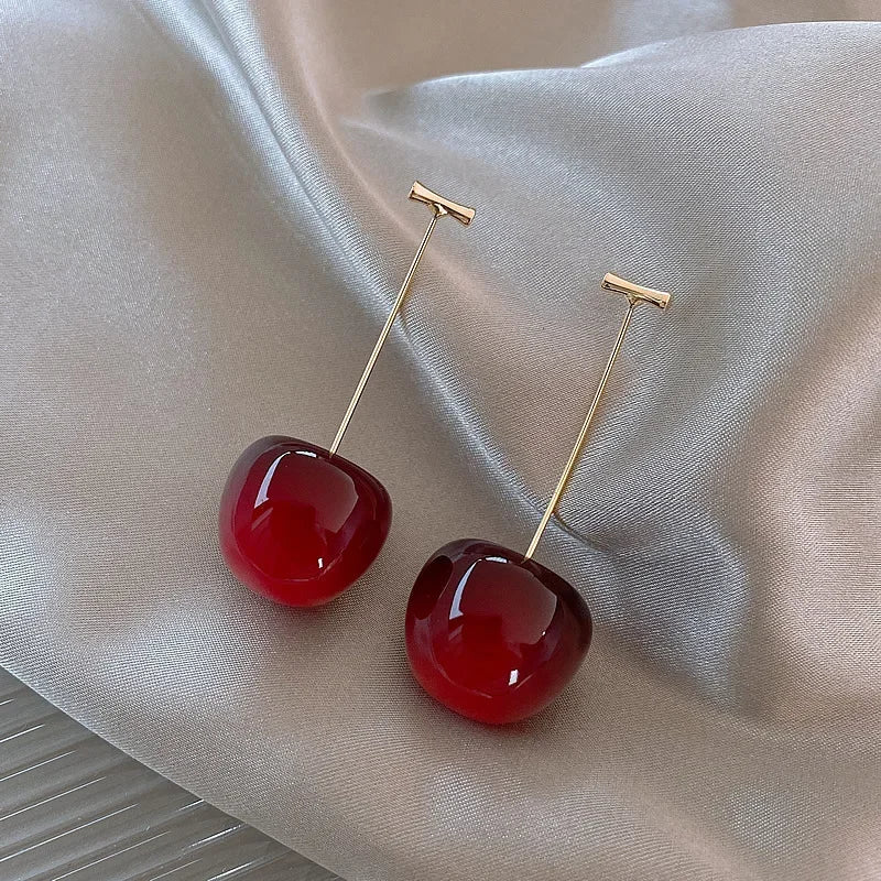 Bohemian Sweet Red Cherry Resin Drop Earrings for Women Fashion Party Jewelry