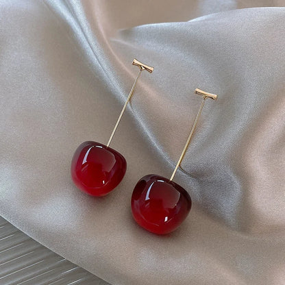 Bohemian Sweet Red Cherry Resin Drop Earrings for Women Fashion Party Jewelry