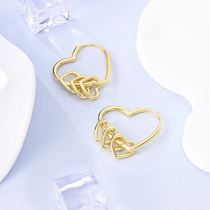 Elegant Silver S925 Multicolor Heart Hoop Earrings for Women with Zircon Stones