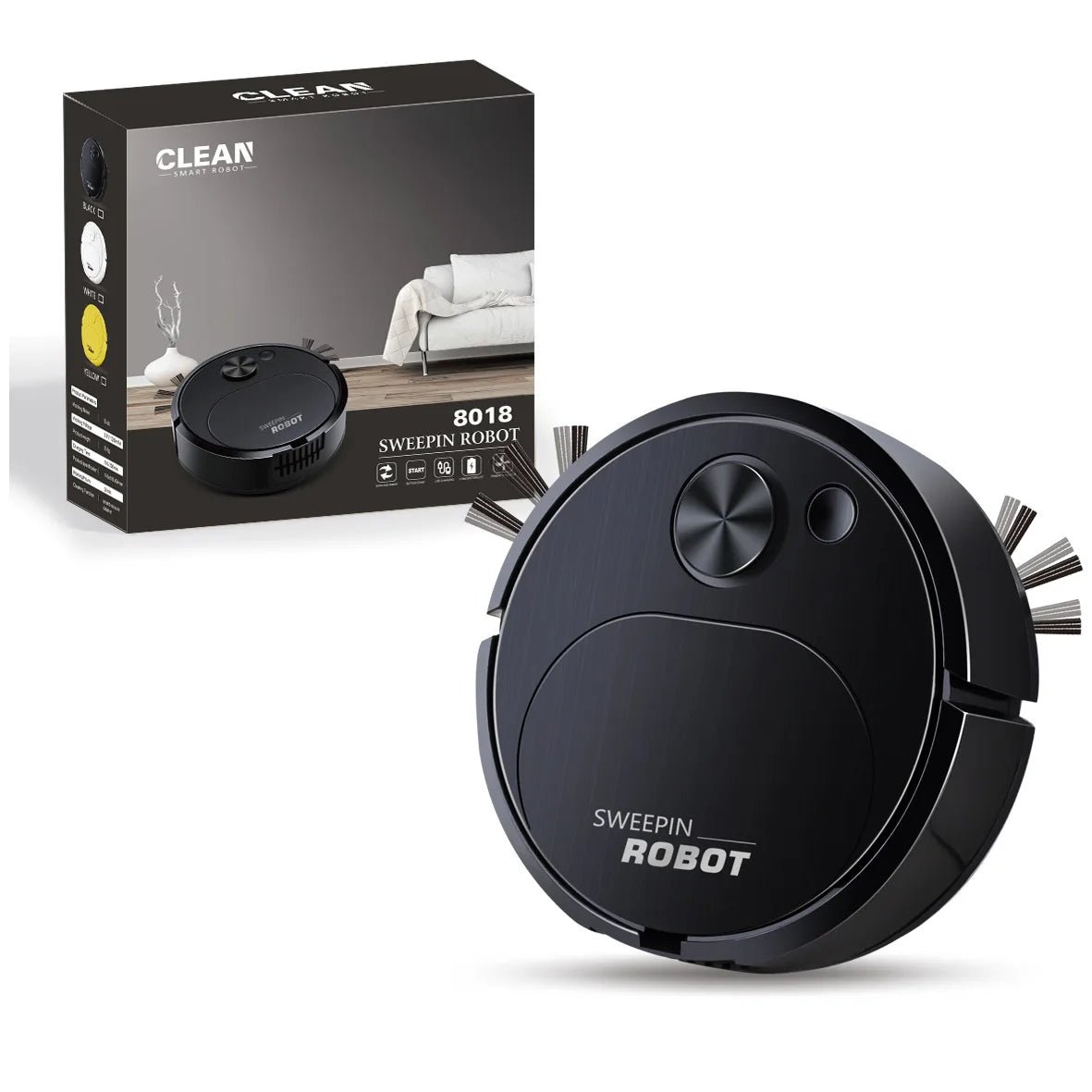 2024 Smart USB Robot Vacuum and Mop 3-in-1 Wireless Cleaner with 1500Pa Suction black