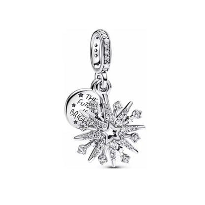 Exquisite 925 Silver Heart-Shaped Pendant with Bow and Moon Beads for DIY European Bracelets
