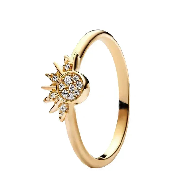 Elegant Gold-Tone 925 Sterling Silver Crown Heart Ring with Zircon for Women Silver