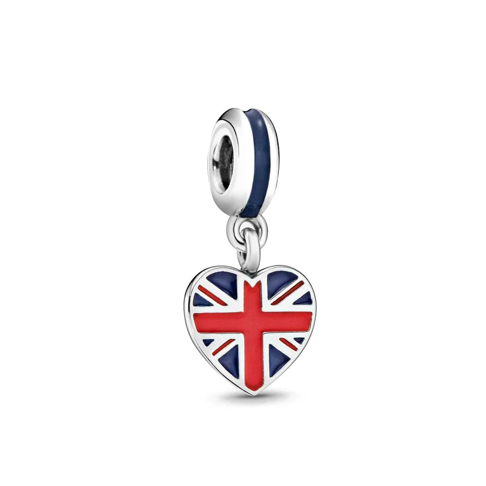 Hot Selling 925 Silver Heart Shaped Flag Pendant for European Bracelets Exquisite DIY Jewelry with Zircon