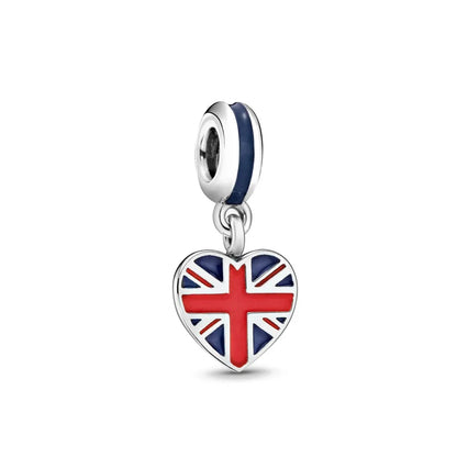 Hot Selling 925 Silver Heart Shaped Flag Pendant for European Bracelets Exquisite DIY Jewelry with Zircon