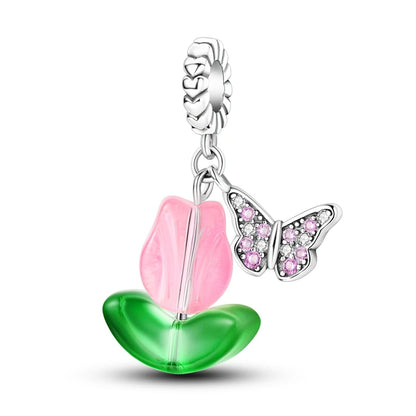 925 Silver Flower Charms Sunflower Tulip Pendants for Bracelet Jewelry Making KTC866