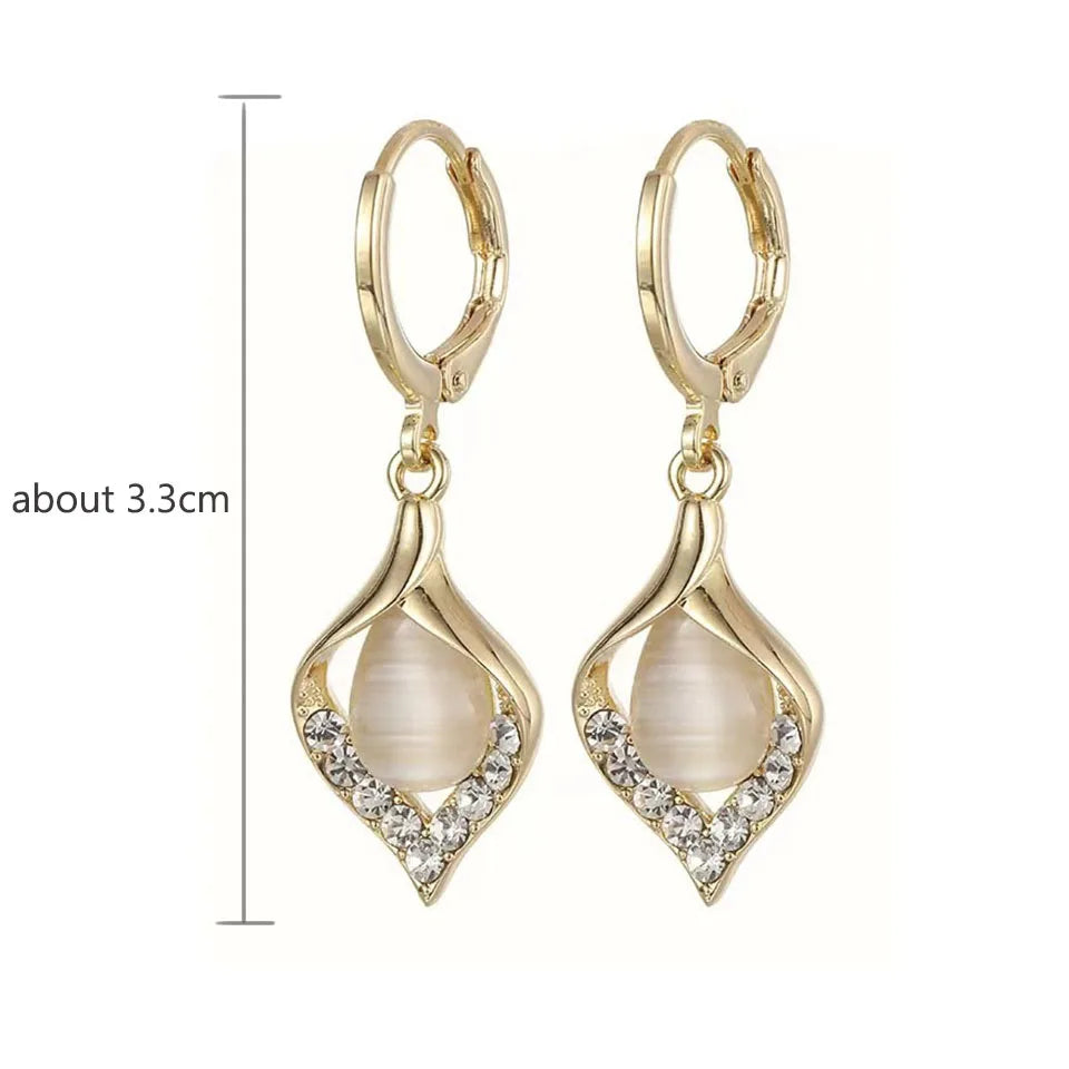 Korean Angel Eye Gold-Plated Hoop Earrings with Rhinestone Tulip Design for Women Green