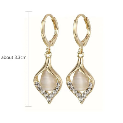 Korean Angel Eye Gold-Plated Hoop Earrings with Rhinestone Tulip Design for Women Green
