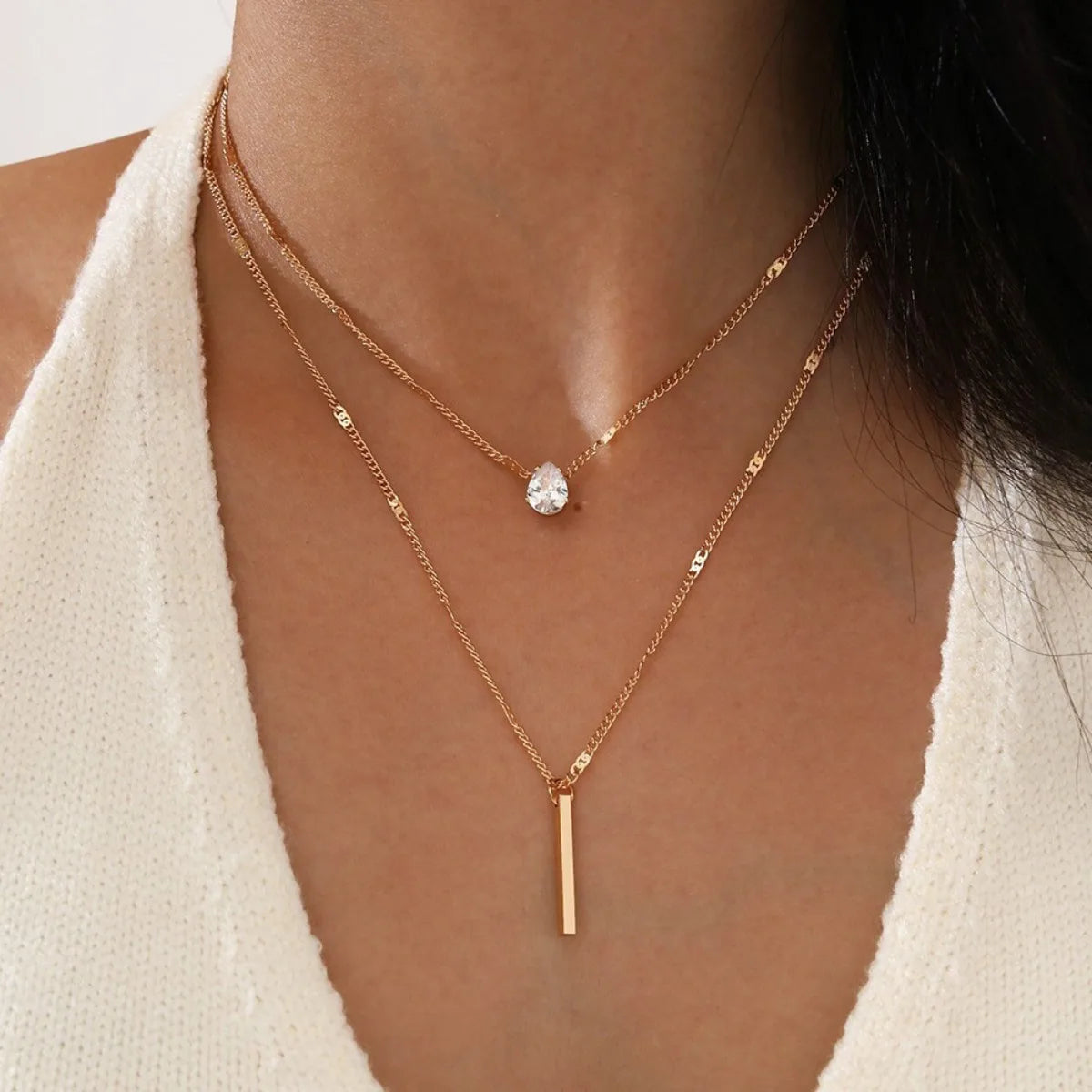 Multi-Layer Star and Heart Water Drop Pendant Necklace for Women - Alloy and Glass Design
